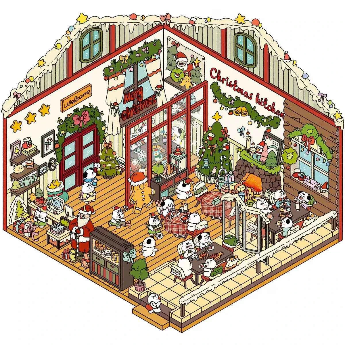 Christmas Joy Themed Restaurant 3D Isometric Room Stickers Scene - Limited Edition