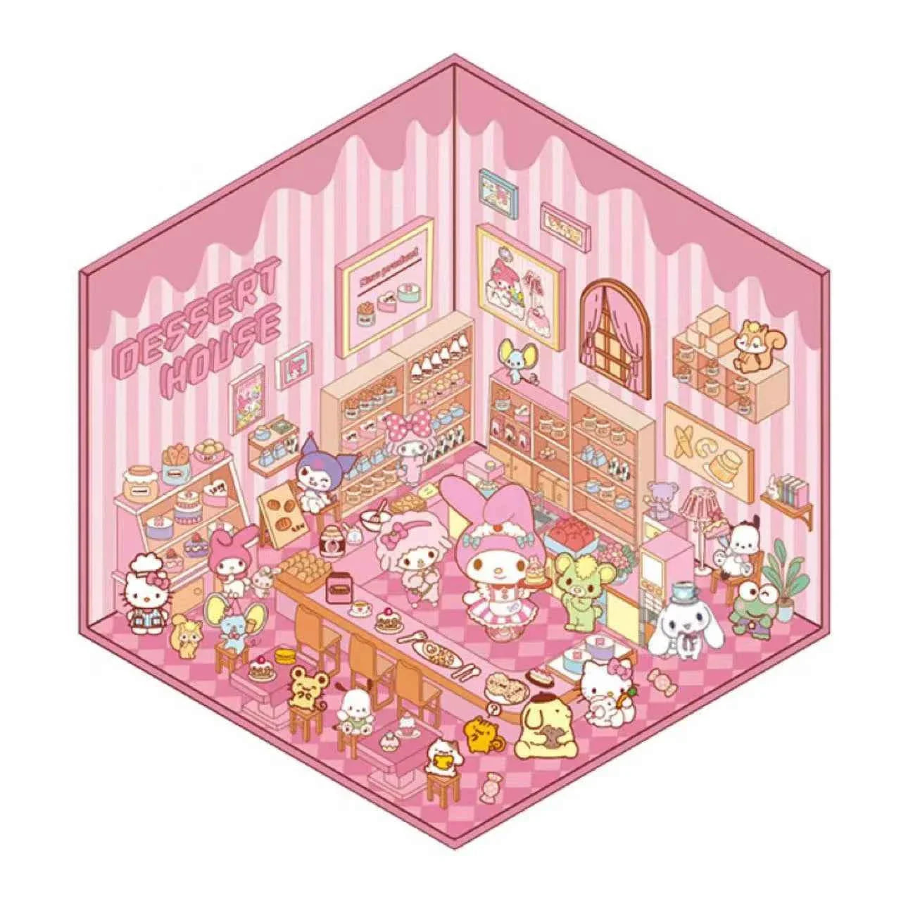 Sanrio Cute Hello Kitty 3D Isometric Room Stickers Scene - 4 Theme Sets: Music Party | Dessert House | Arcade | Library