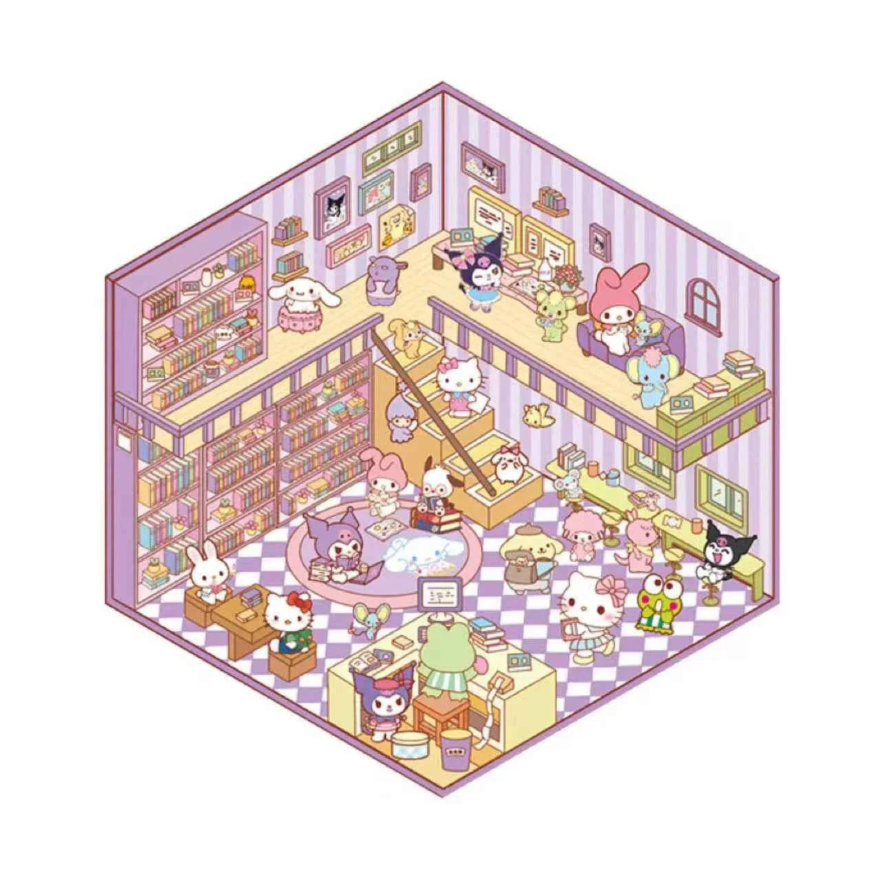 Sanrio Cute Hello Kitty 3D Isometric Room Stickers Scene - 4 Theme Sets: Music Party | Dessert House | Arcade | Library
