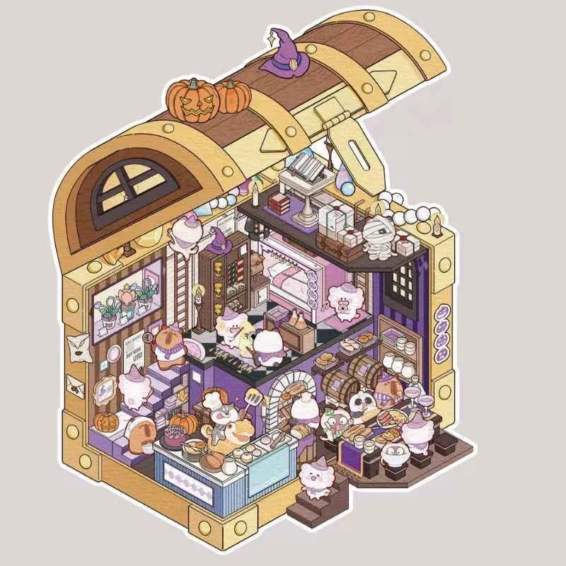 Magical Realm 3D Isometric Room Stickers - 4 Theme Sets: Book of Magic House | Treasure Chest Magic Restaurant | Treasure Chest Paradise | Cabinet Wonderland