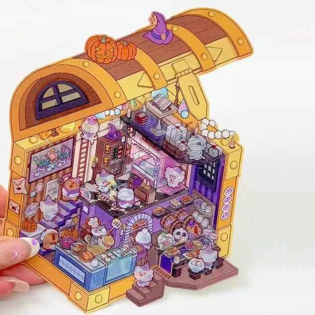 Magical Realm 3D Isometric Room Stickers - 4 Theme Sets: Book of Magic House | Treasure Chest Magic Restaurant | Treasure Chest Paradise | Cabinet Wonderland