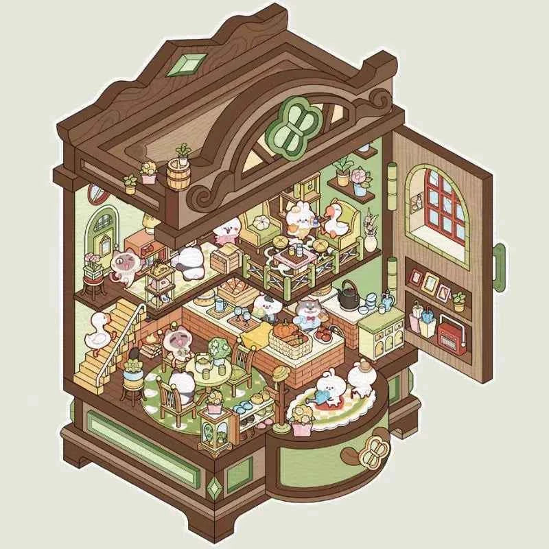 Magical Realm 3D Isometric Room Stickers - 4 Theme Sets: Book of Magic House | Treasure Chest Magic Restaurant | Treasure Chest Paradise | Cabinet Wonderland