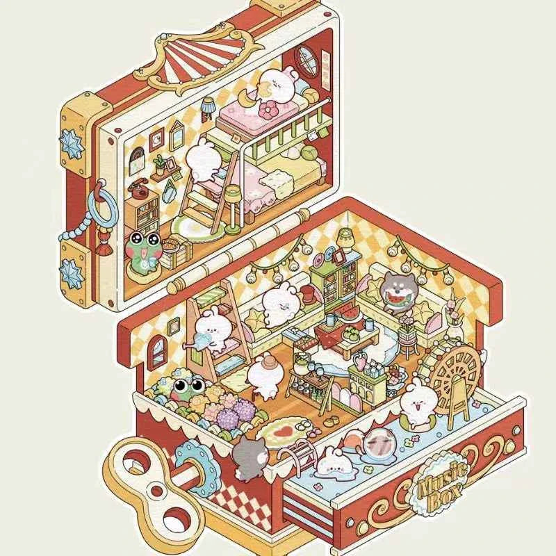 Magical Realm 3D Isometric Room Stickers - 4 Theme Sets: Book of Magic House | Treasure Chest Magic Restaurant | Treasure Chest Paradise | Cabinet Wonderland