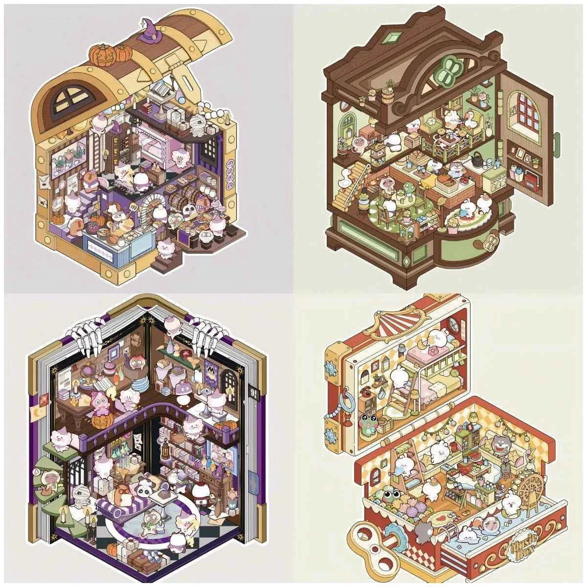 Magical Realm 3D Isometric Room Stickers - 4 Theme Sets: Book of Magic House | Treasure Chest Magic Restaurant | Treasure Chest Paradise | Cabinet Wonderland