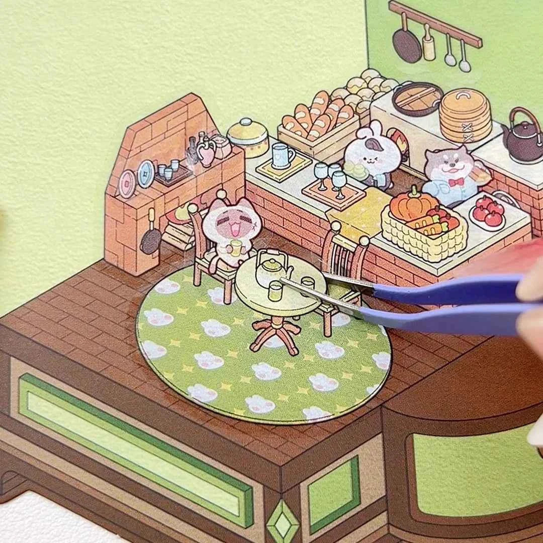 Magical Realm 3D Isometric Room Stickers - 4 Theme Sets: Book of Magic House | Treasure Chest Magic Restaurant | Treasure Chest Paradise | Cabinet Wonderland