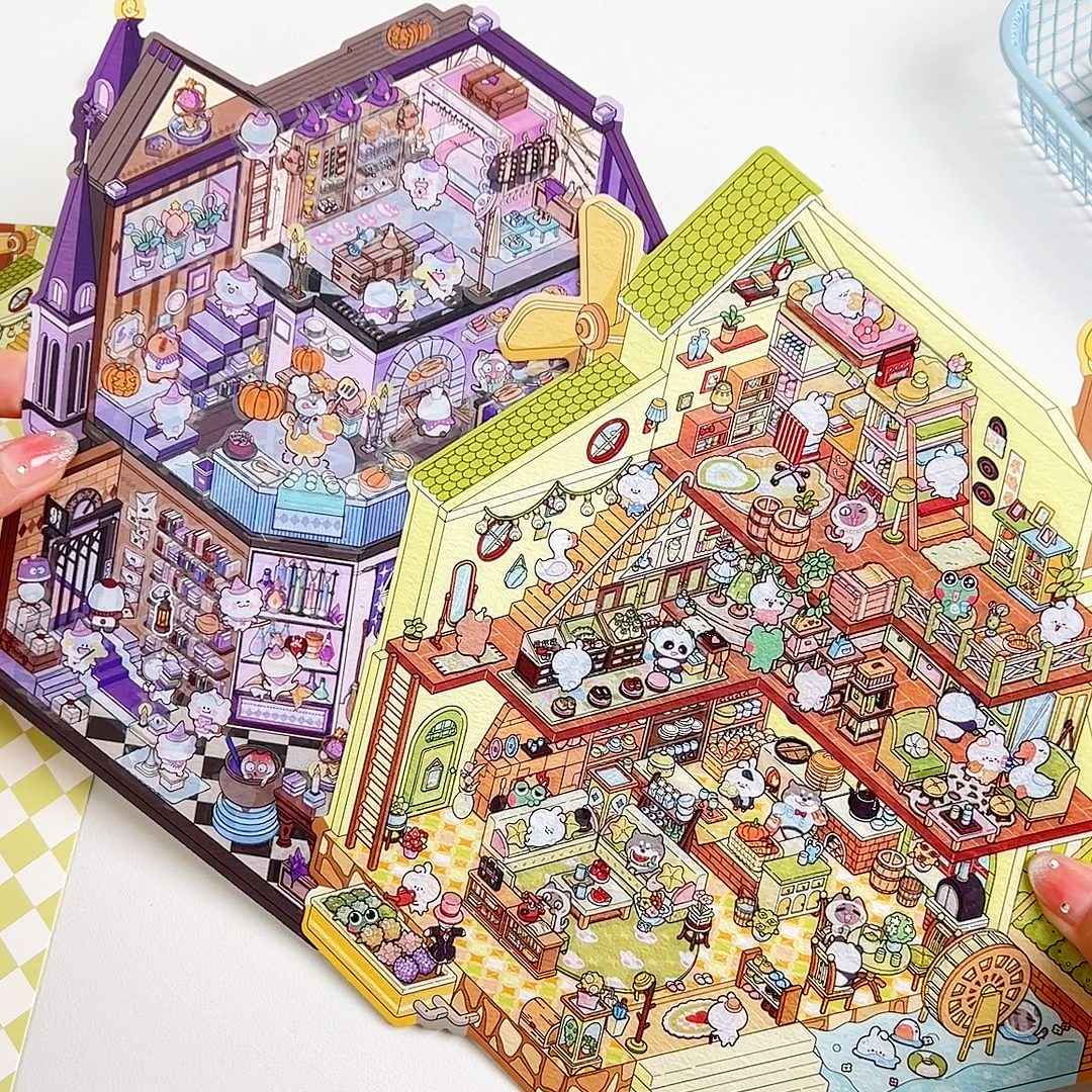 3-Story Grand Buildings 3D Isometric Room Stickers - 2 Theme Sets: 3 Story Villa | Magical Castle