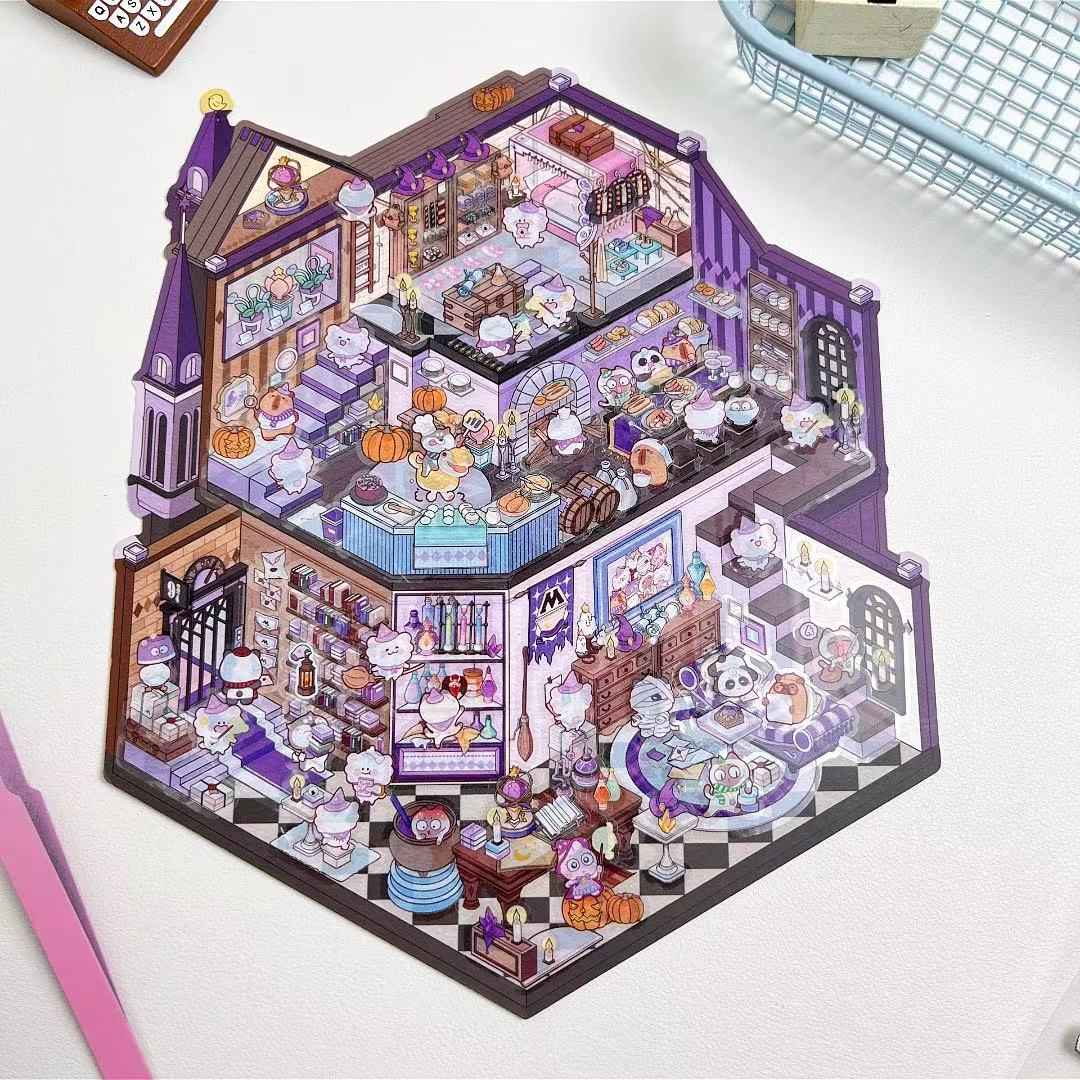 3-Story Grand Buildings 3D Isometric Room Stickers - 2 Theme Sets: 3 Story Villa | Magical Castle