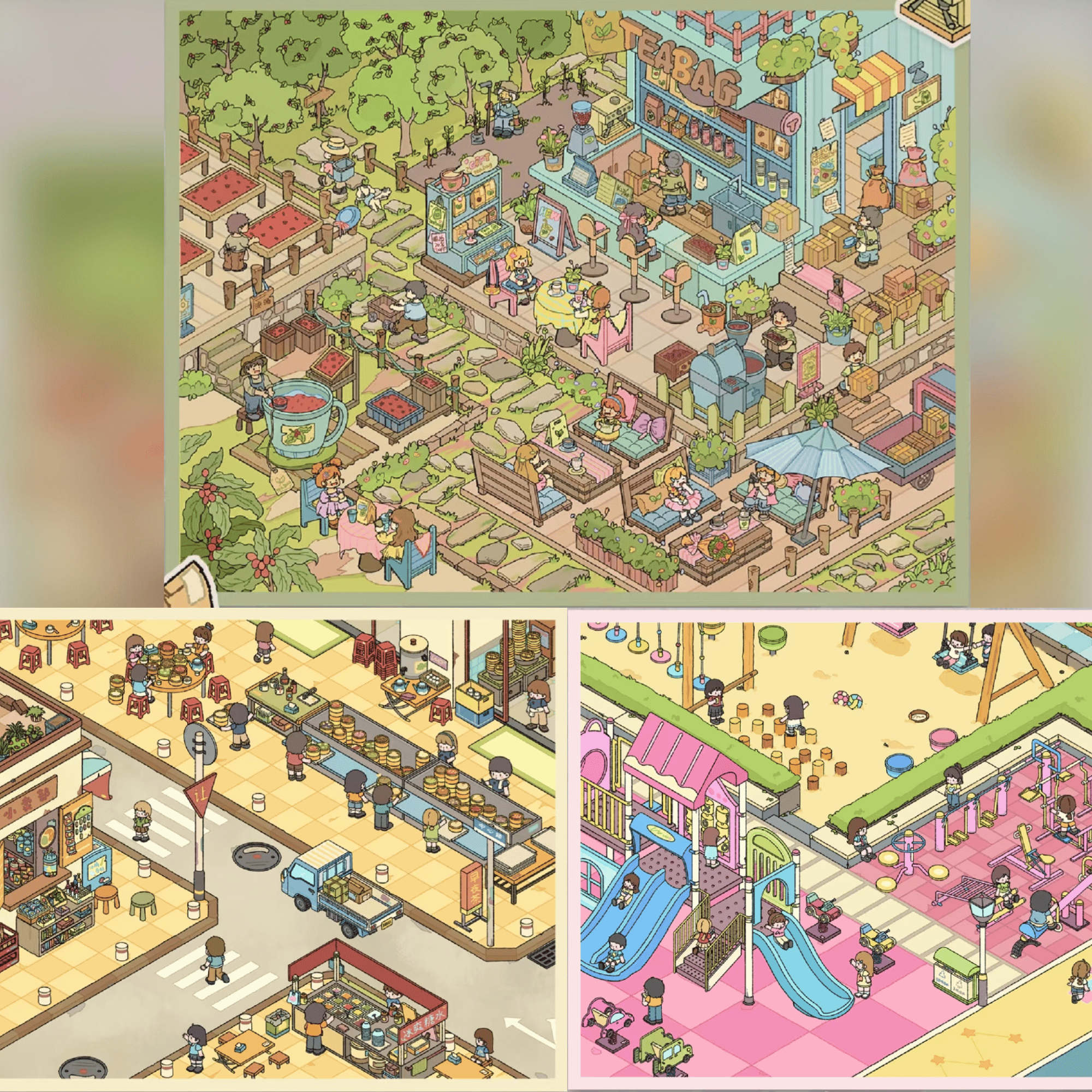 Leisure Moments – 3D Miniature Scene Stickers – 3 Theme Sets: Coffee Estate | Street Food | Amusement Park