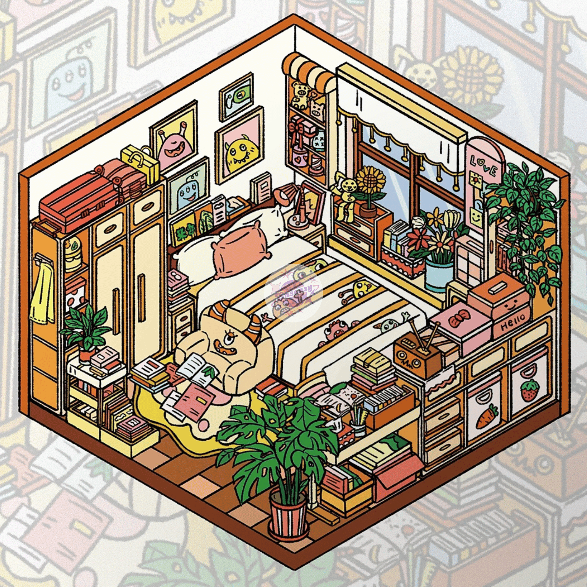 Kids' Room Series – 3D Miniature Scene Stickers – 5 Theme Sets: Monster Card House | Tatami Room | Fun Room | Playful Room | Study Master Room