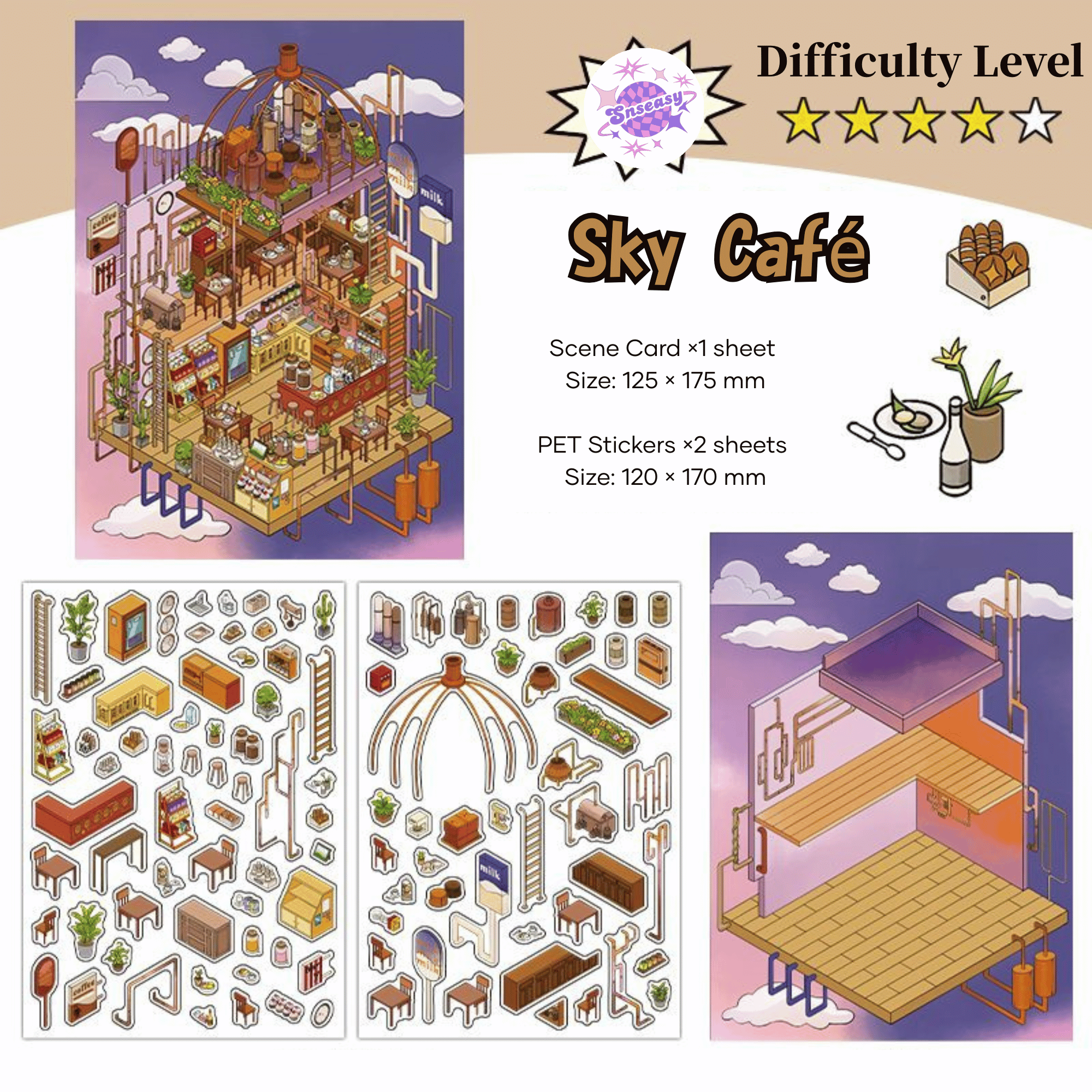Vintage Horror Series – 3D Miniature Scene Stickers – 4 Theme Sets: Haunted Bank | Ghost Bar | Deep Sea Castle | Pipeline Café
