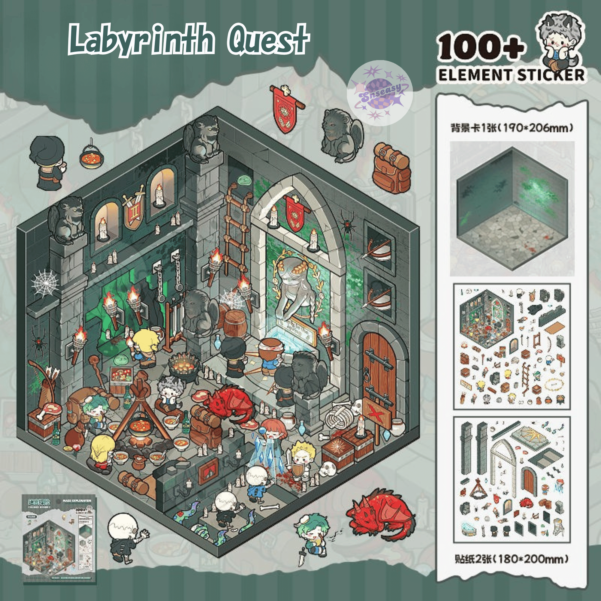 Horror Adventure Series – 3D Miniature Scene Stickers – 4 Theme Sets: Adventurers’ Guild | Labyrinth Quest | Wedding with a Ghost Bride | Vampire Family