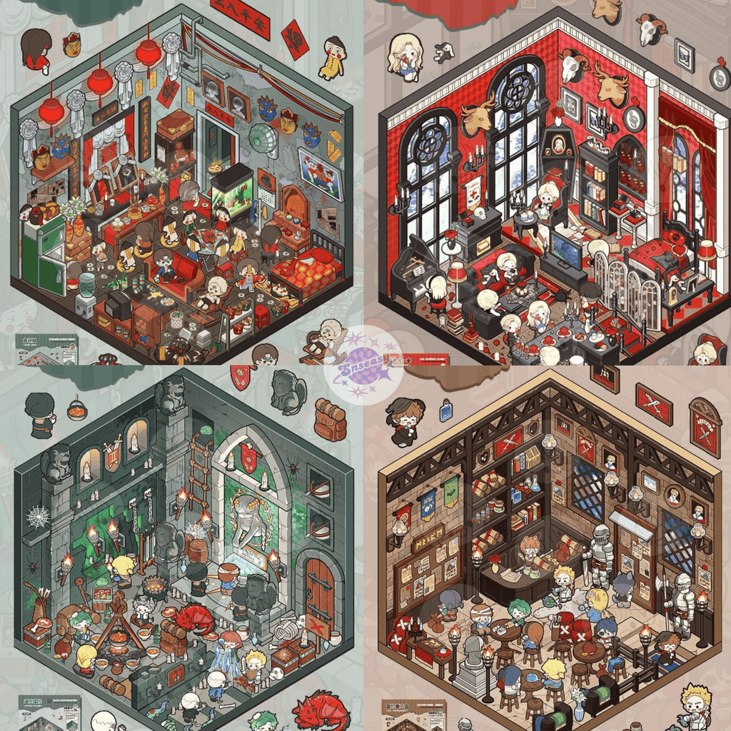 Horror Adventure Series – 3D Miniature Scene Stickers – 4 Theme Sets: Adventurers’ Guild | Labyrinth Quest | Wedding with a Ghost Bride | Vampire Family