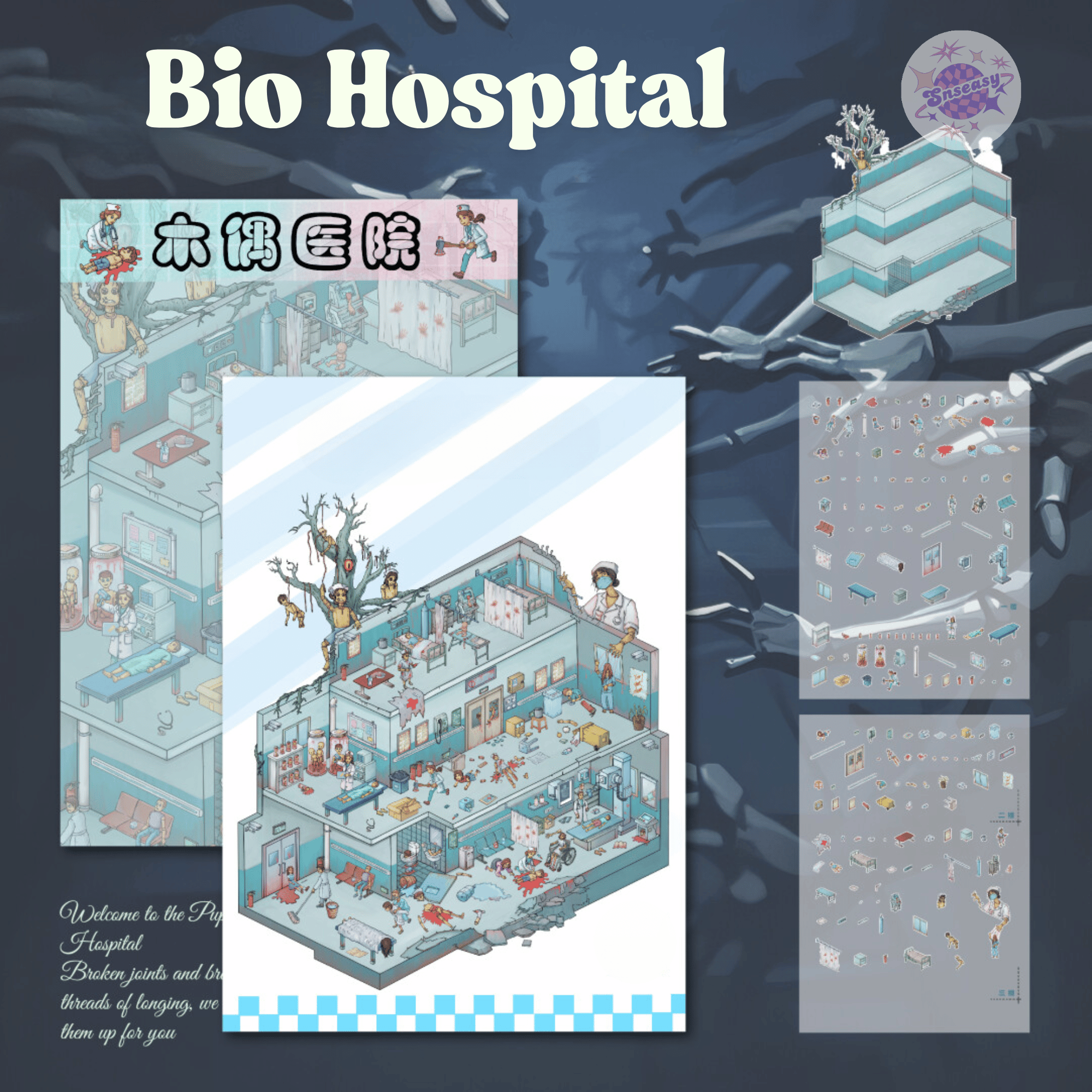 Biochemical Horror Series – Plus Size 3D Miniature Scene Stickers – 3 Theme Sets: Bio Lab | Bio Factory | Bio Hospital