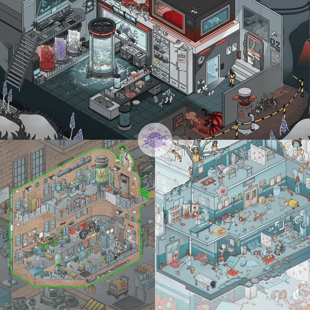 Biochemical Horror Series – Plus Size 3D Miniature Scene Stickers – 3 Theme Sets: Bio Lab | Bio Factory | Bio Hospital