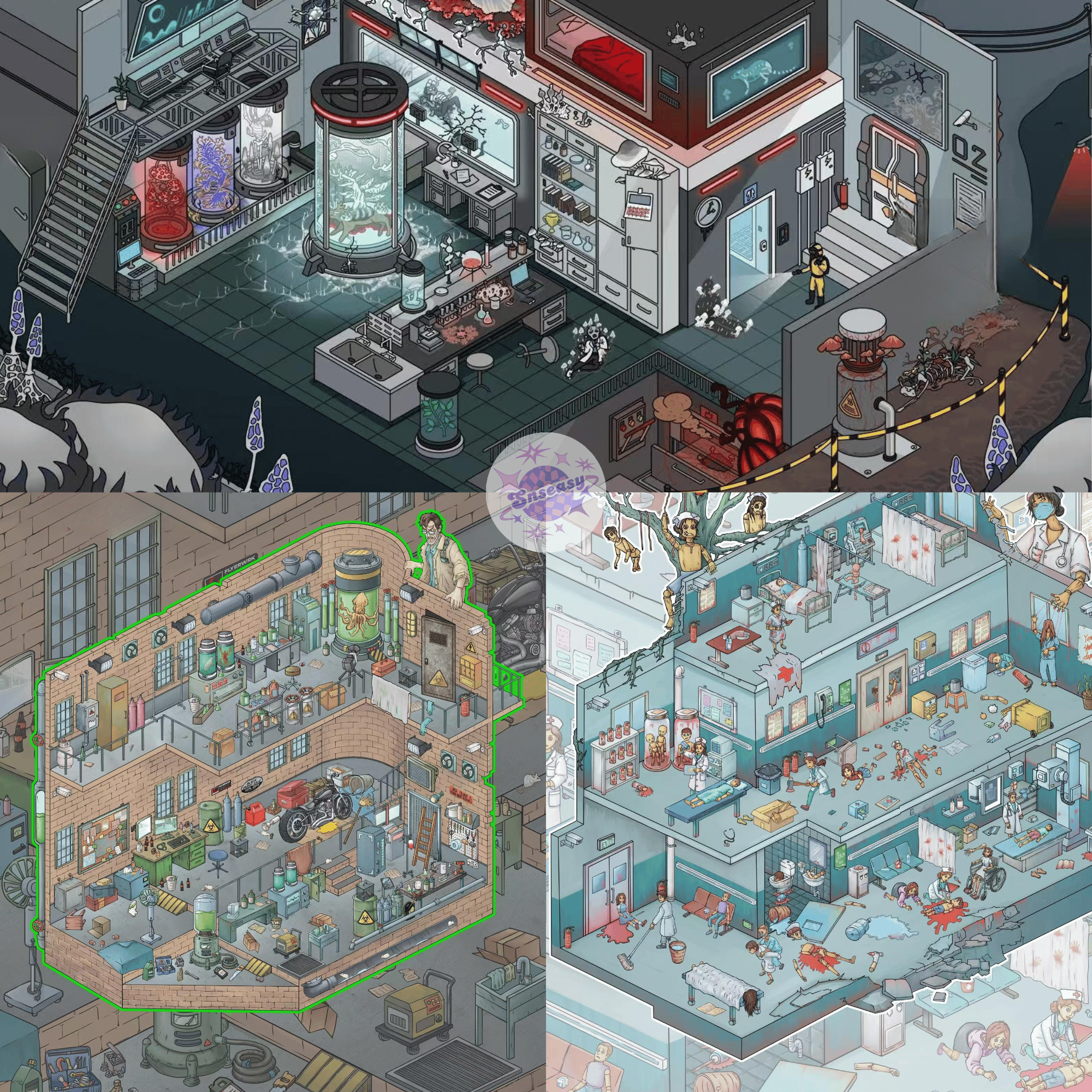 Biochemical Horror Series – Plus Size 3D Miniature Scene Stickers – 3 Theme Sets: Bio Lab | Bio Factory | Bio Hospital
