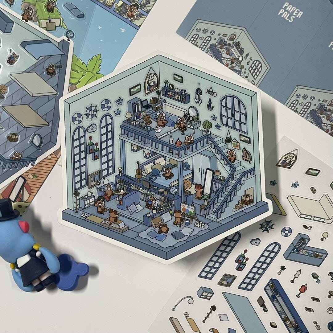 Cute Home 3D Isometric Room Stickers - 4 Theme Sets: Bedroom | Apartment | Kitchen | Living Room