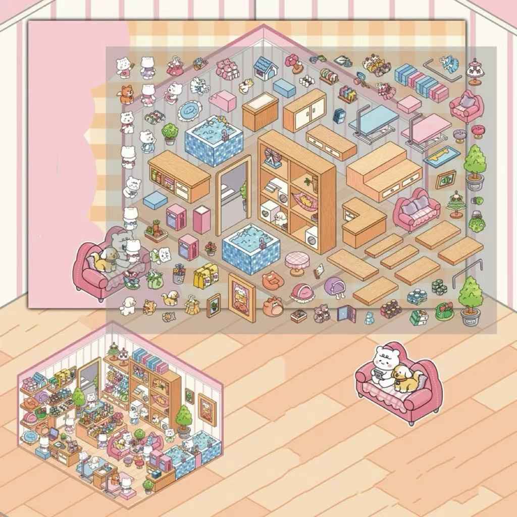 Migi’s Simulation Business 3D Isometric Room Stickers - 4 Theme Sets: Pet Store | Aquarium | Farm | Restaurant