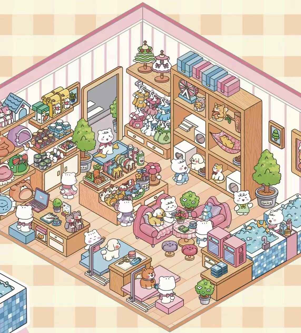 Migi’s Simulation Business 3D Isometric Room Stickers - 4 Theme Sets: Pet Store | Aquarium | Farm | Restaurant
