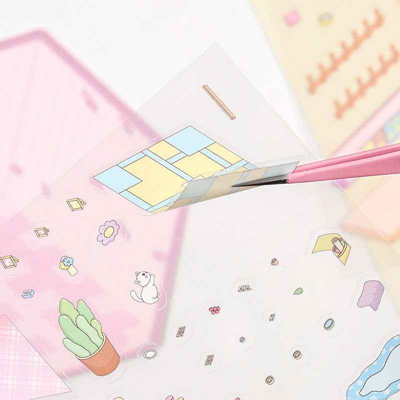 Cute Animal 4.0 3D Isometric Room Stickers - 8 Theme Sets: Sheep Hut | Rabbit Class | Dogs Bookstore | Bear Workshop | Piggy Restaurant | Devil Cat | Mouse House | Raccoon Noodle Shop