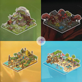 Pixel Island – 3D Miniature Scene Stickers – 4 Theme Sets: Pyramid Legend | Dino Fossil Ruins | Holiday Beach | Skull Haunted House