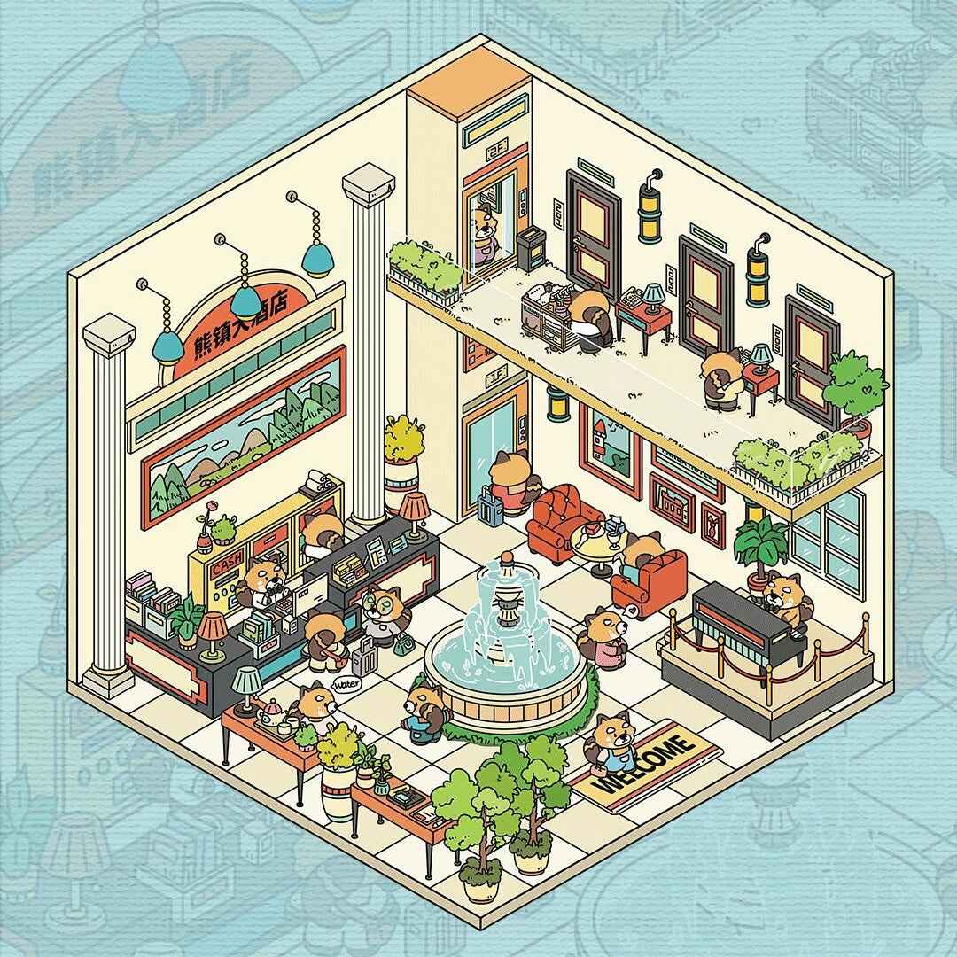 Cute Red Panda 3D Room Stickers Scene – 2 Themes: Red Panda Hotel | Red Panda Train Waiting Station