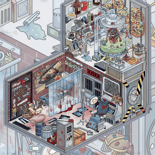 Chainsaw Horror – 3D Miniature Scene Stickers – 2 Theme Sets: Chainsaw Lab | Puppet Theater
