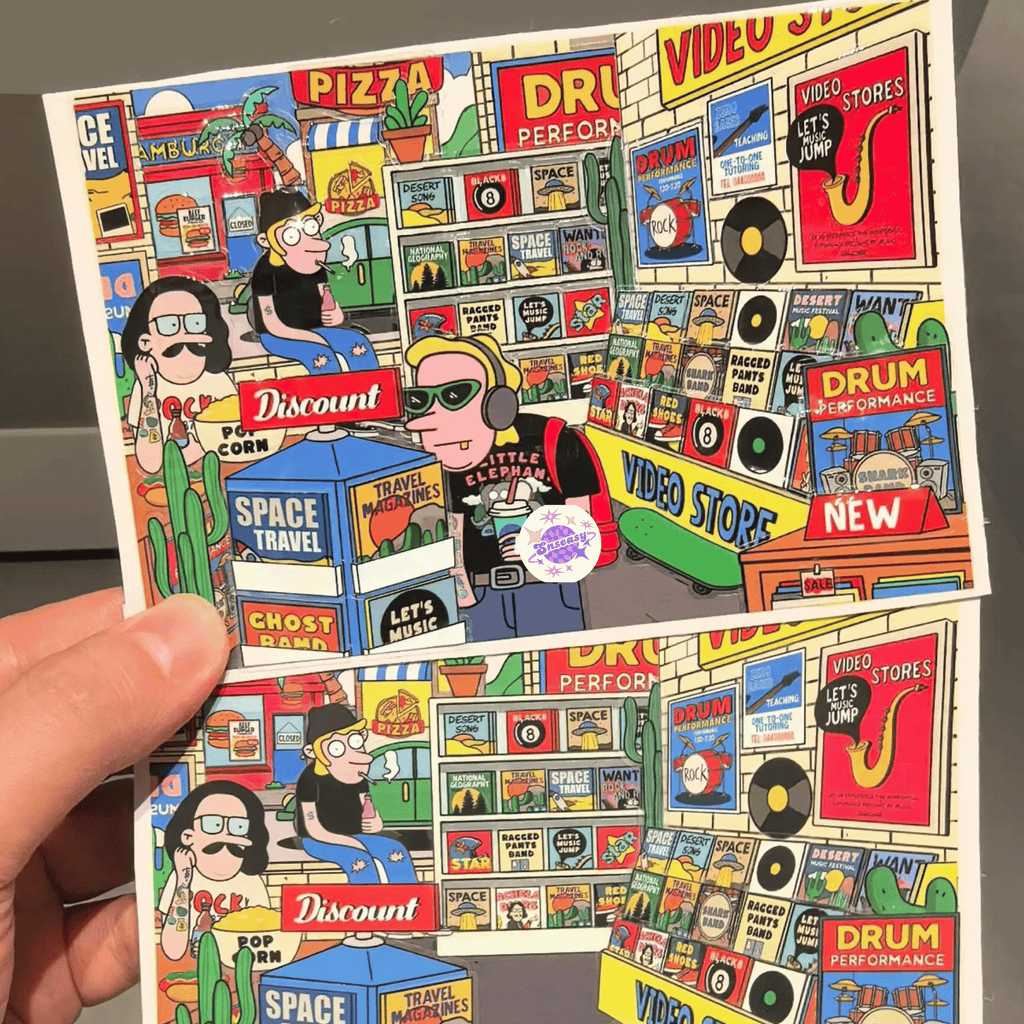 American Retro – 3D Miniature Scene Stickers – Mini Size – 4 Theme Sets: Record Store | Biker Style | Party Day | Guitarist