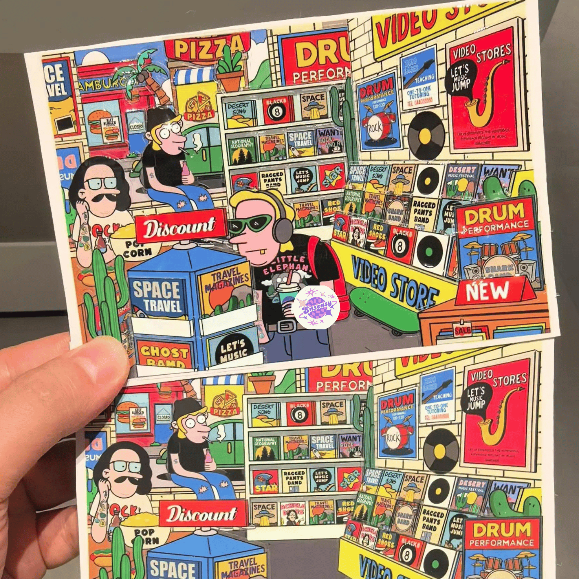 American Retro – 3D Miniature Scene Stickers – Mini Size – 4 Theme Sets: Record Store | Biker Style | Party Day | Guitarist