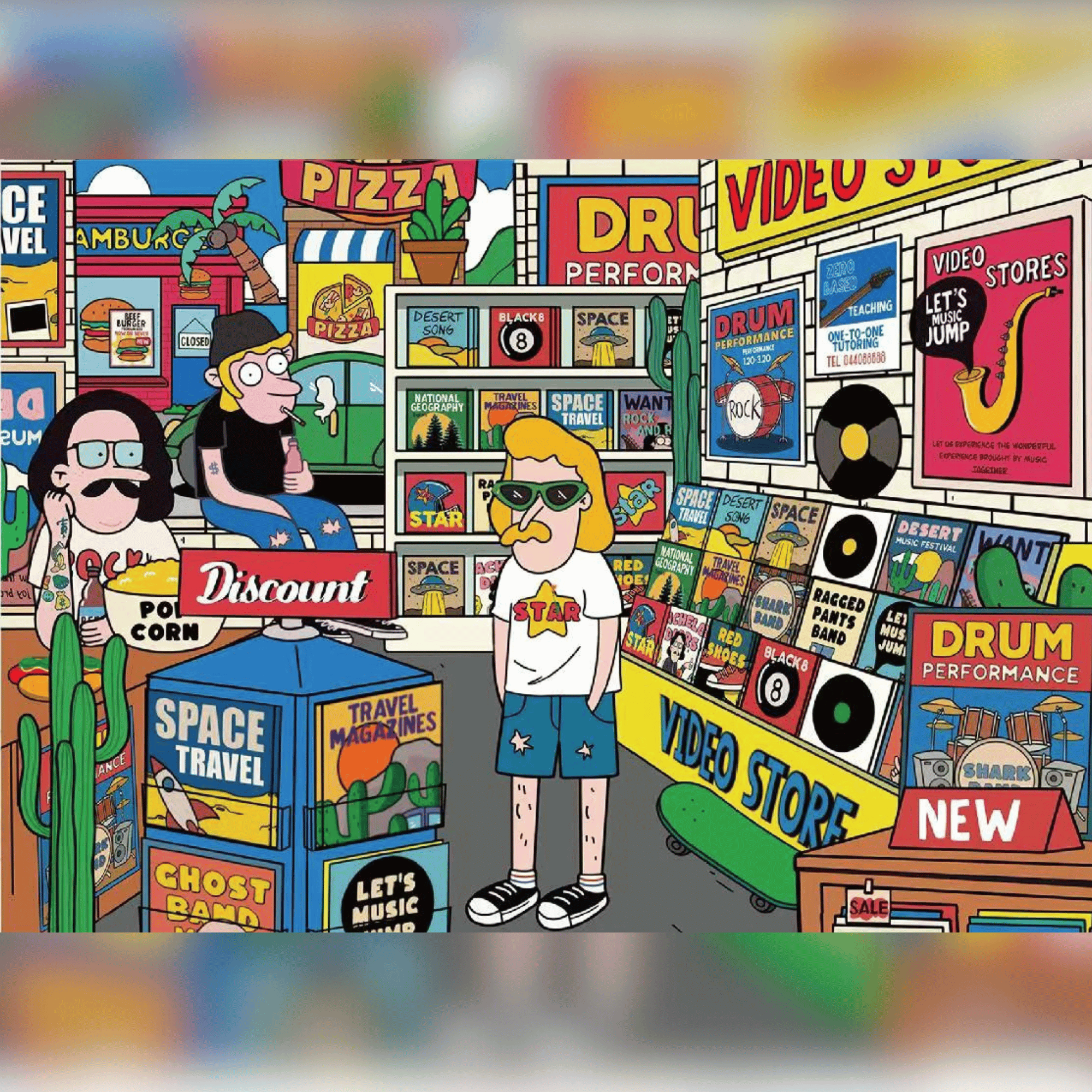 American Retro – 3D Miniature Scene Stickers – Mini Size – 4 Theme Sets: Record Store | Biker Style | Party Day | Guitarist