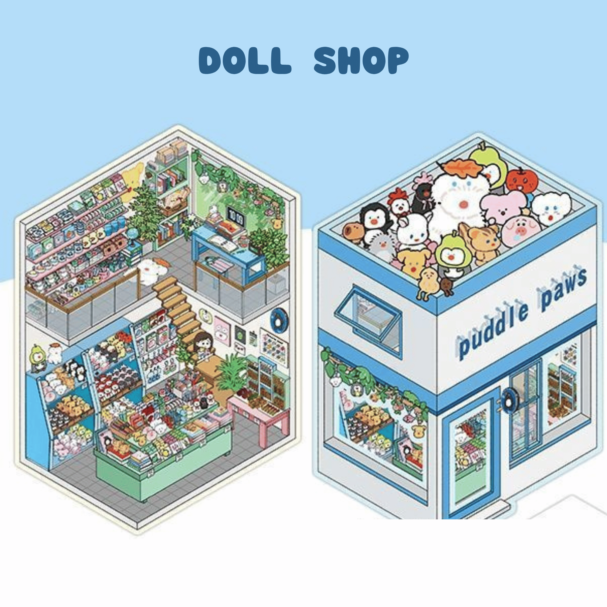 Cute Girl’s Dream Shops – 3D Miniature Scene Stickers – 4 Theme Sets: Clothing Store | Plant Boutique | Doll Shop | Gemstone Store