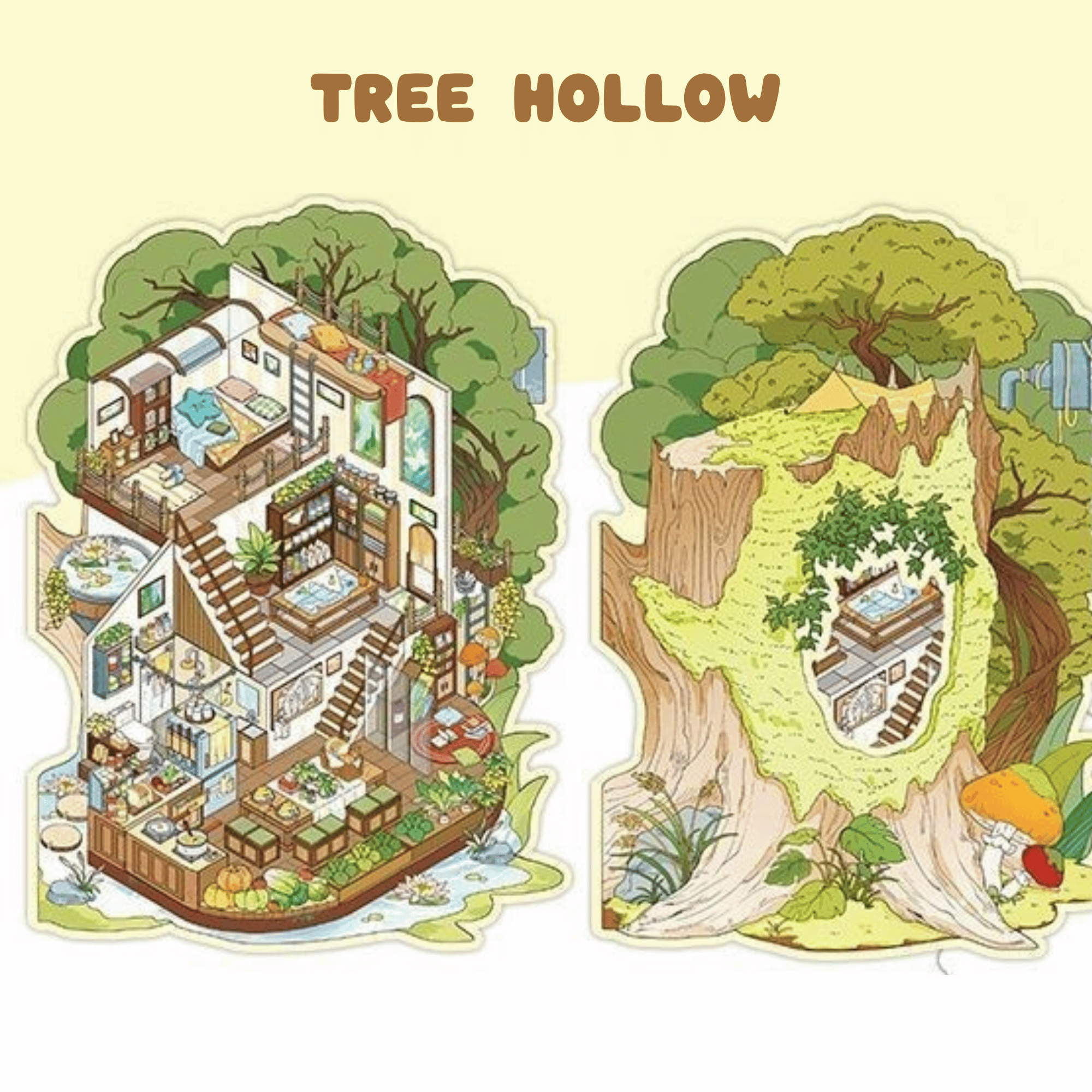 My Secret Hideouts – 3D Miniature Scene Stickers – 4 Theme Sets: Tree Hollow | Underground Den | Cave Shelter | Mine Cabin