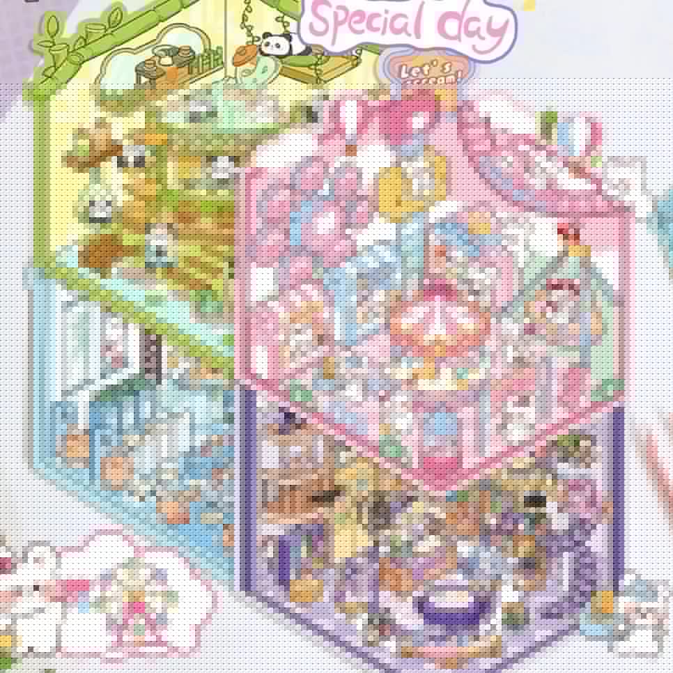 Adorable Animal 3D Isometric Room Stickers - A Special Day: Panda Teahouse | Bunny Amusement Park | Capybara Hot Spring | Pony Magic Bookstore