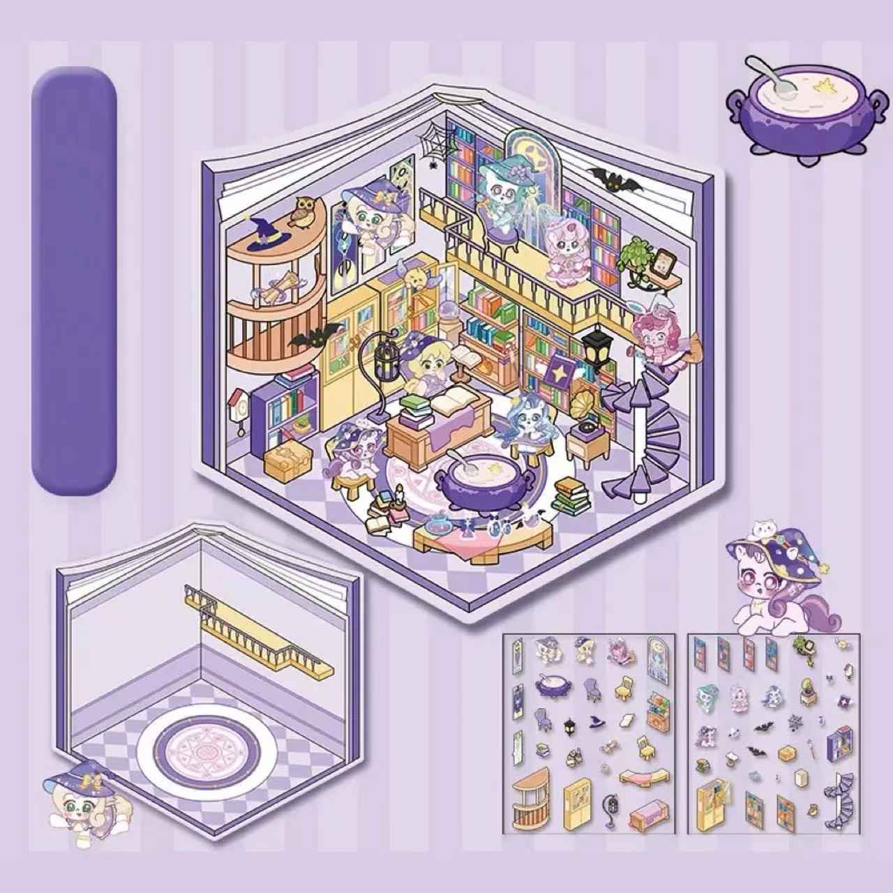 Adorable Animal 3D Isometric Room Stickers - A Special Day: Panda Teahouse | Bunny Amusement Park | Capybara Hot Spring | Pony Magic Bookstore