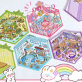 Adorable Animal 3D Isometric Room Stickers - A Special Day: Panda Teahouse | Bunny Amusement Park | Capybara Hot Spring | Pony Magic Bookstore
