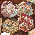 Cute Animals in Chinese Architecture 3D Isometric Room Stickers Scene - 4 Theme Sets: Bunny Courtyard | Capybara Theater | Bear Go Pavilion | Panda Hotpot Restaurant