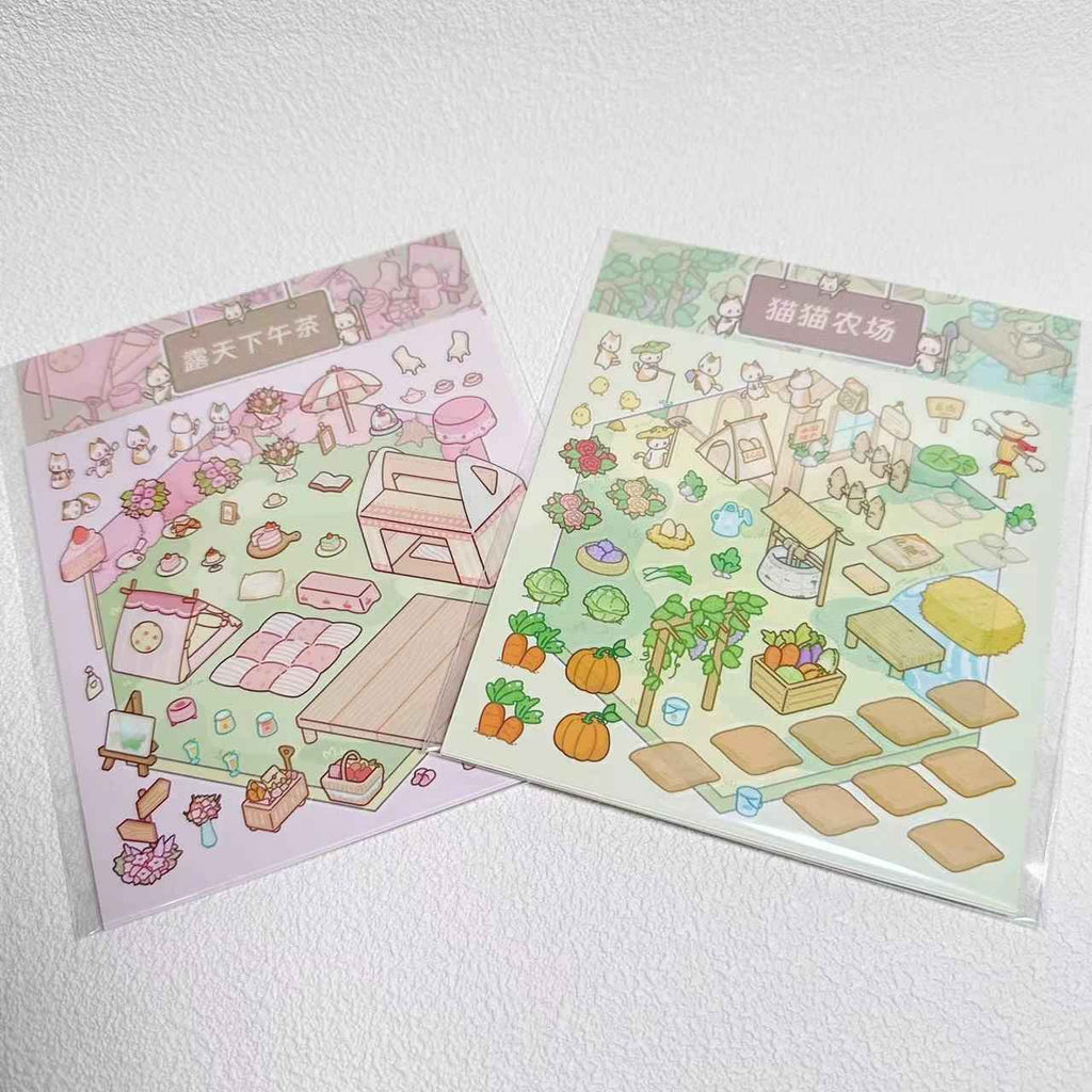 Cute Cat 2.0 Stickers Scene - A Relaxing Day with 4 Themes: Cat Farm | Outdoor Picnic | Festival Fair | Tribal Ceremony