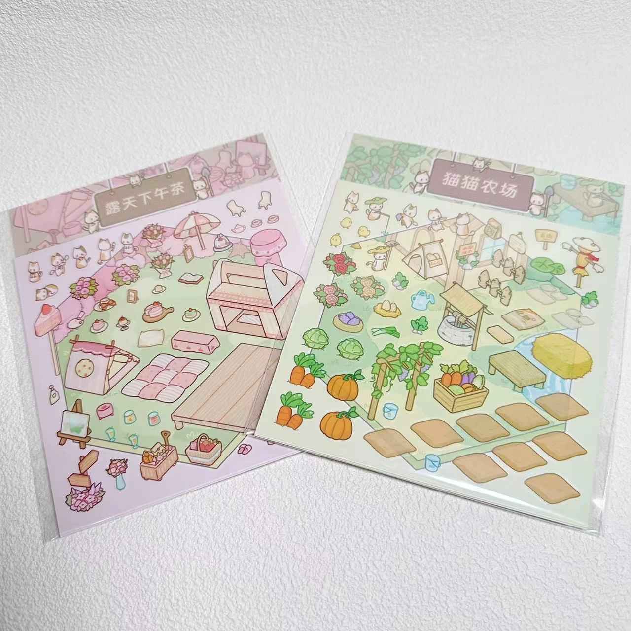 Cute Cat 2.0 Stickers Scene - A Relaxing Day with 4 Themes: Cat Farm | Outdoor Picnic | Festival Fair | Tribal Ceremony
