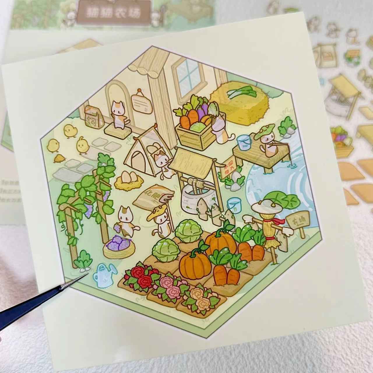 Cute Cat 2.0 Stickers Scene - A Relaxing Day with 4 Themes: Cat Farm | Outdoor Picnic | Festival Fair | Tribal Ceremony
