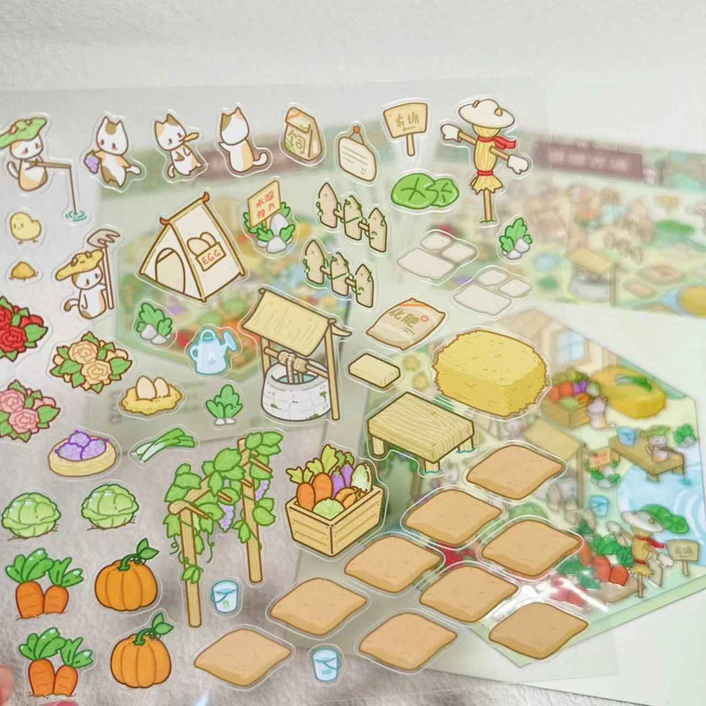 Cute Cat 2.0 Stickers Scene - A Relaxing Day with 4 Themes: Cat Farm | Outdoor Picnic | Festival Fair | Tribal Ceremony