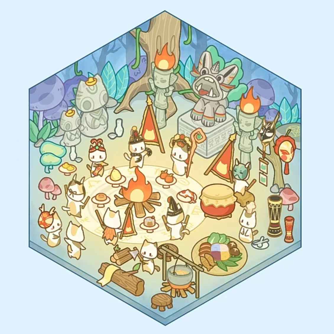 Cute Cat 2.0 Stickers Scene - A Relaxing Day with 4 Themes: Cat Farm | Outdoor Picnic | Festival Fair | Tribal Ceremony