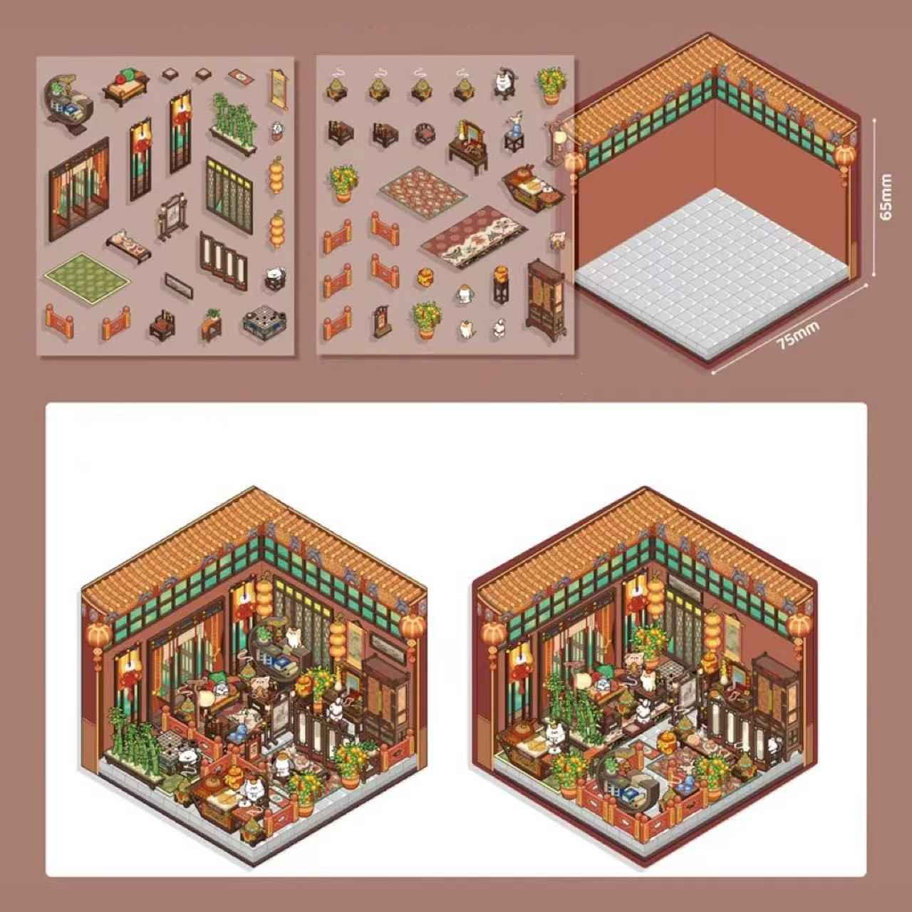 Cute Cat 3.0 Stickers Scene – Traditional Chinese Culture: Cat Theater | Cat Traditional Medicine Clinic | Cat Ancient Courtyard | Cat Relaxation Hall