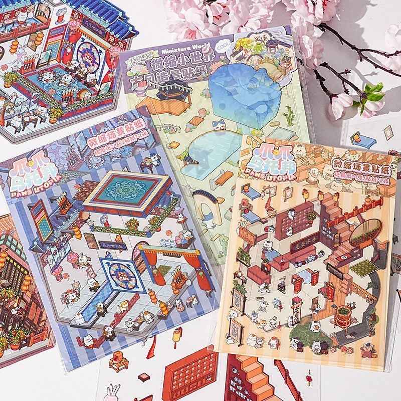 Cute Cat 3.0 Stickers Scene – Traditional Chinese Culture: Cat Theater | Cat Traditional Medicine Clinic | Cat Ancient Courtyard | Cat Relaxation Hall