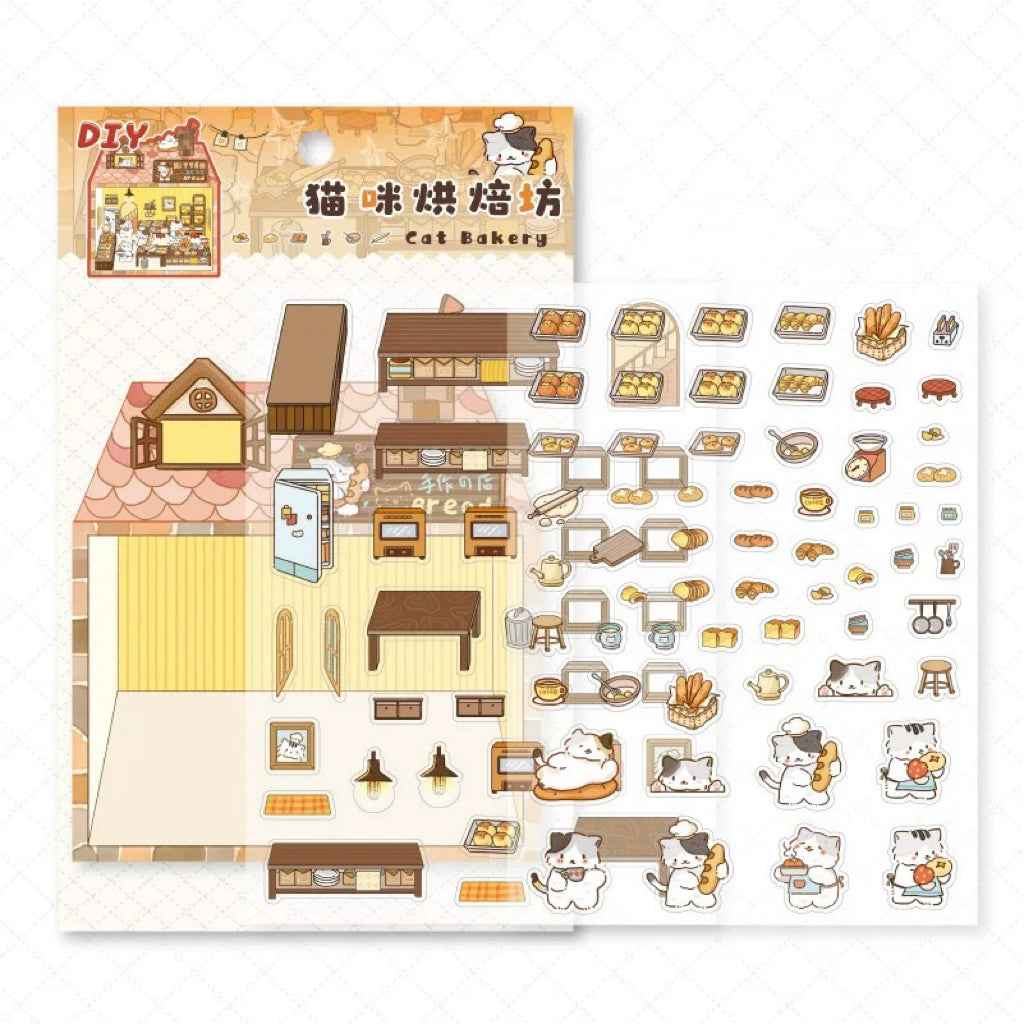 Cute Kitten Stickers Scene – Lucky Cat Edition: Bakery | Drink Shop | Restaurant | Bread Shop