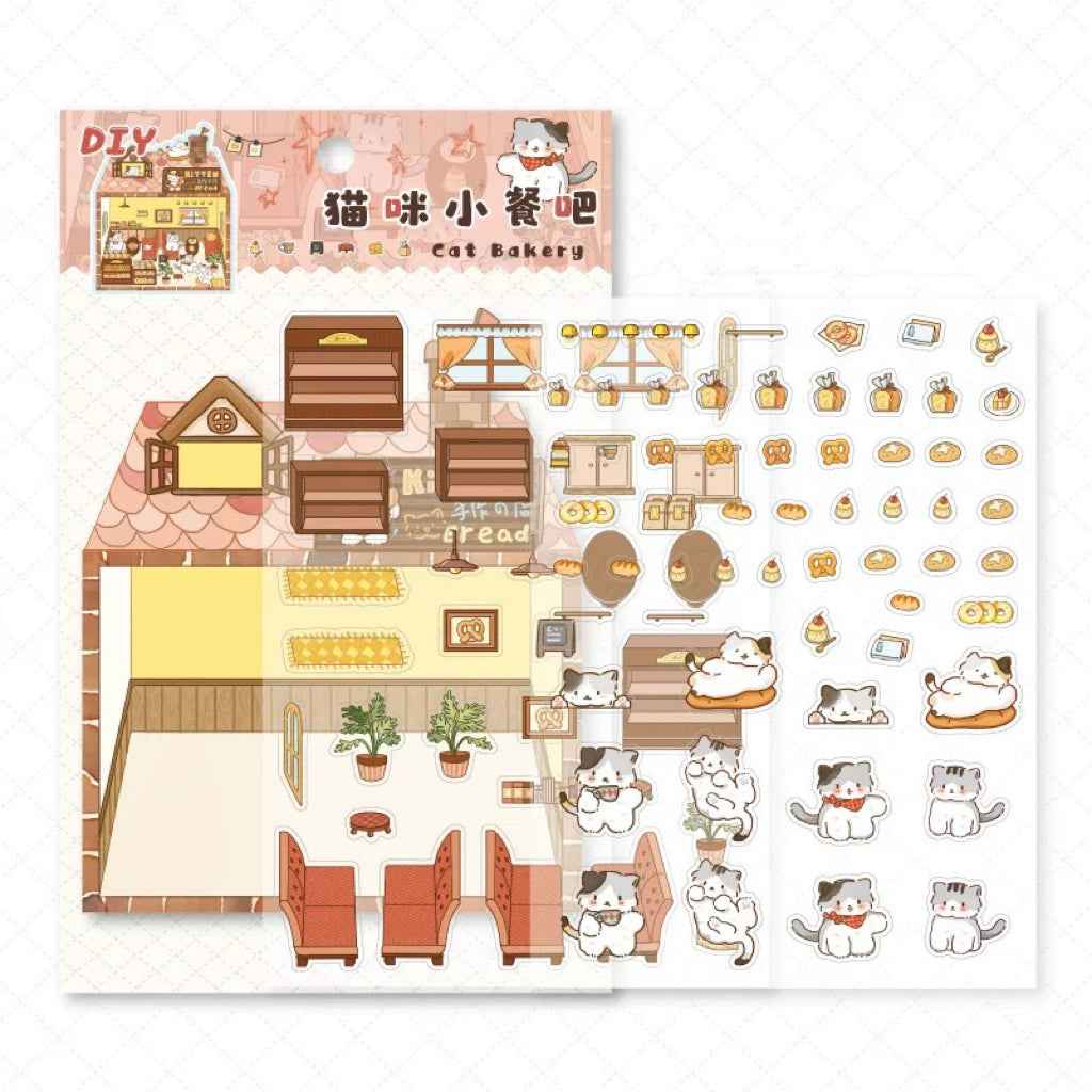 Cute Kitten Stickers Scene – Lucky Cat Edition: Bakery | Drink Shop | Restaurant | Bread Shop