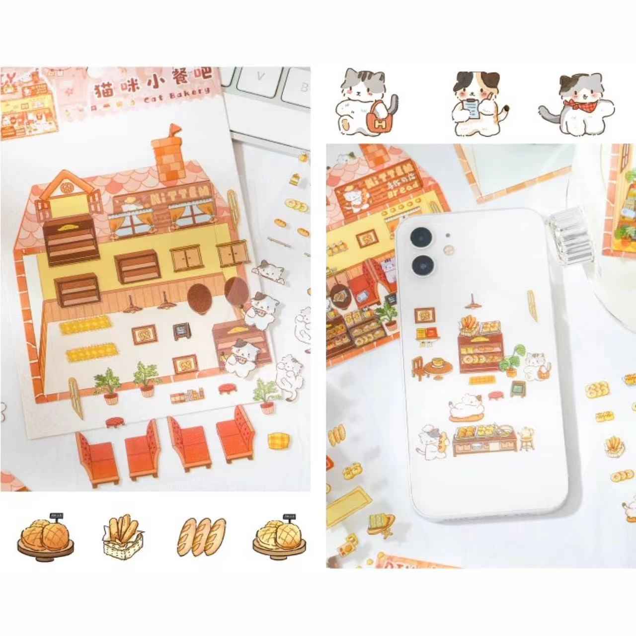Cute Kitten Stickers Scene – Lucky Cat Edition: Bakery | Drink Shop | Restaurant | Bread Shop