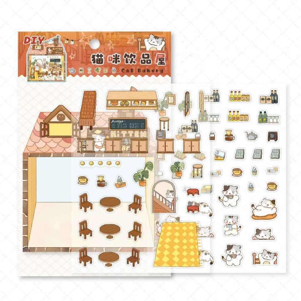 Cute Kitten Stickers Scene – Lucky Cat Edition: Bakery | Drink Shop | Restaurant | Bread Shop