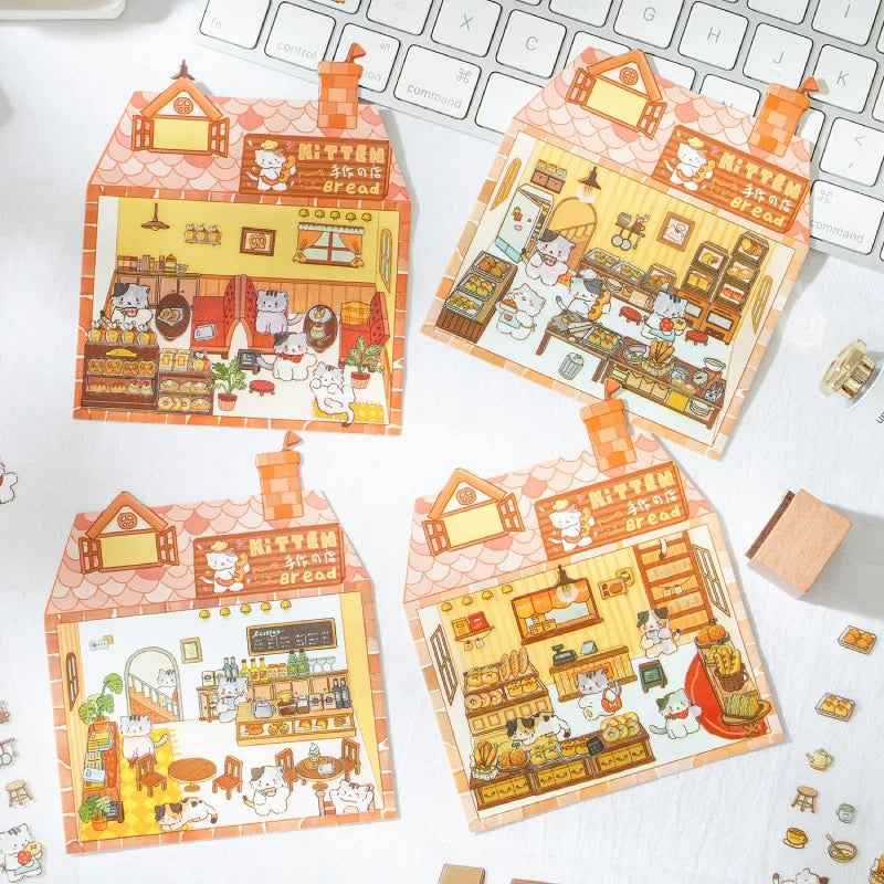 Cute Kitten Stickers Scene – Lucky Cat Edition: Bakery | Drink Shop | Restaurant | Bread Shop