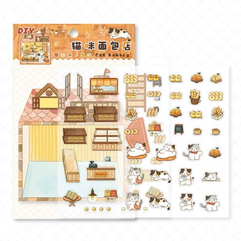 Cute Kitten Stickers Scene – Lucky Cat Edition: Bakery | Drink Shop | Restaurant | Bread Shop