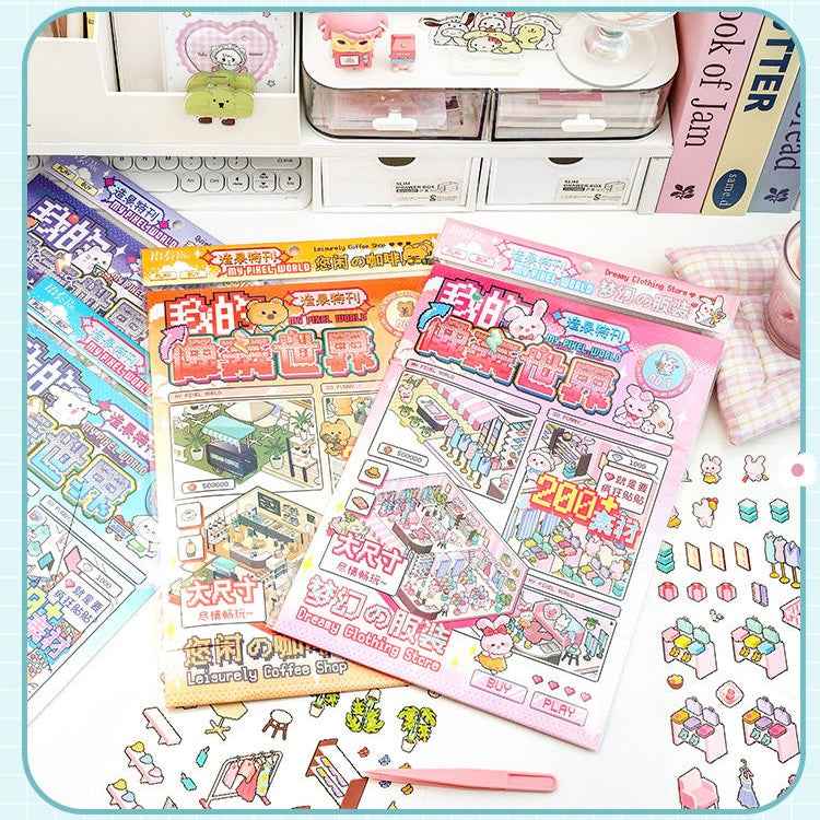 Cute Animal Stickers Scene 6.0 – Pixel World: Bunny Clothing Shop | Bear Coffee Shop | Puppy Supermarket | Kitty Garden