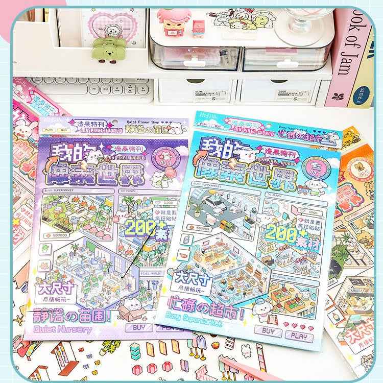 Cute Animal Stickers Scene 6.0 – Pixel World: Bunny Clothing Shop | Bear Coffee Shop | Puppy Supermarket | Kitty Garden
